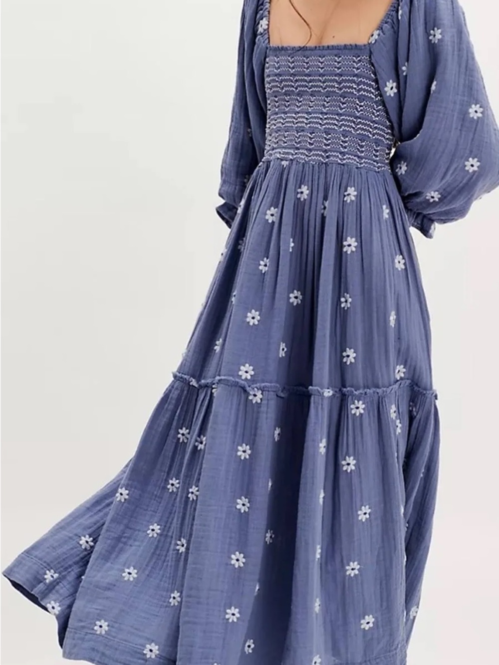 Free People Dahlia Embroidered Maxi Dress in Dusty Blue - Picture 2 of 9